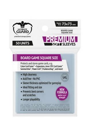 Ultimate Guard Premium Soft Sleeves Board Game Square Size 73x73mm Transparent (50)